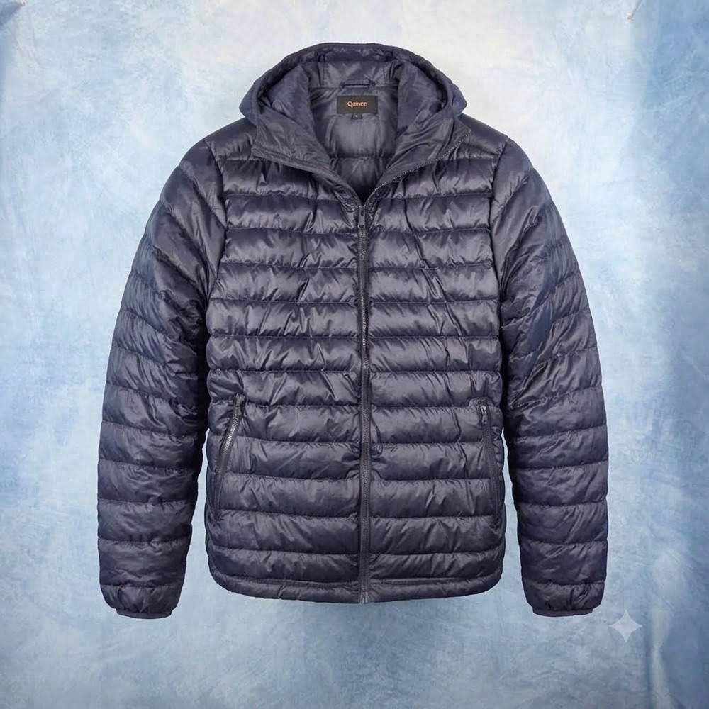Quince Mens Navy Blue Hooded Down Puffer Jacket XL Recycled Polyester Full Zip